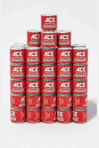 Large quantity of ACE Bondex solder wire rolls arranged for bulk supply and high-volume industrial distribution by a reliable solder wire manufacturer.