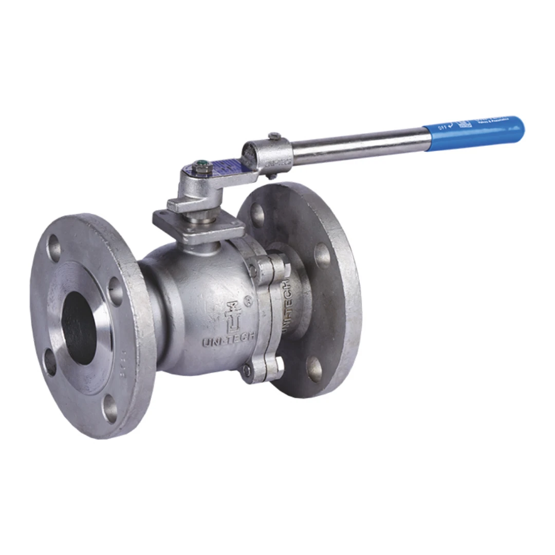 Flanged stainless steel ball valve with lever handle manufactured by a leading ball valve manufacturer for industrial flow control applications.