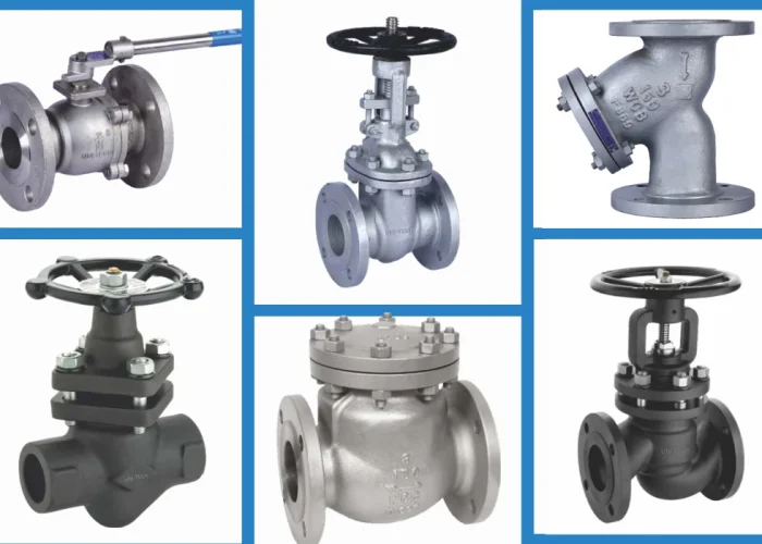 Collection of industrial valves including ball, gate, globe, check, and diaphragm valves showcasing complete in-house manufacturing capabilities of an industrial valve manufacturer.